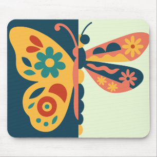 Colourful butterfly decoration with floral element mouse pad
