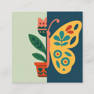 Colourful butterfly decoration with floral element square business card
