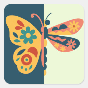 Colourful butterfly decoration with floral element square sticker