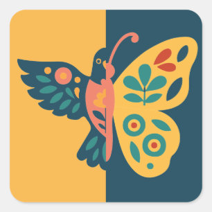 Colourful butterfly decoration with floral element square sticker