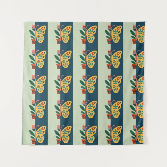 Colourful butterfly decoration with floral element tapestry (Front)