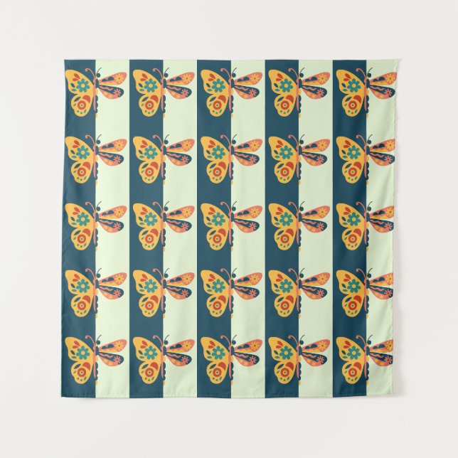 Colourful butterfly decoration with floral element tapestry (Front)