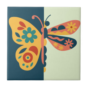 Colourful butterfly decoration with floral element tile