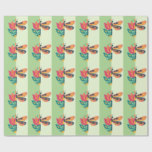 Colourful butterfly decoration with floral element wrapping paper
