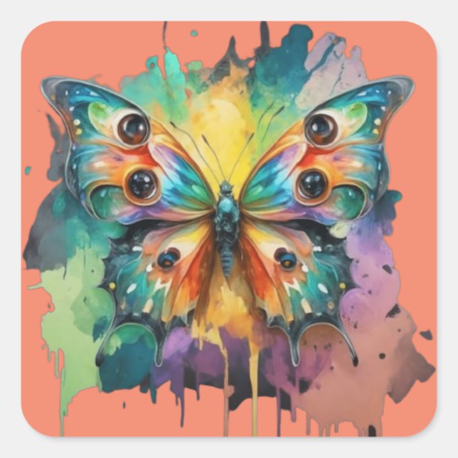 Colourful butterfly design square sticker (Front)