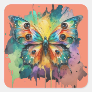 Colourful butterfly design square sticker