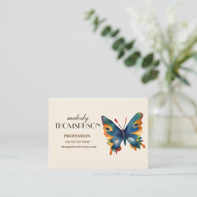 Colourful Butterfly drawing  Business Card (Standing Front)