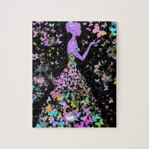 Colourful Butterfly Girl - Drawing Art Collection Jigsaw Puzzle