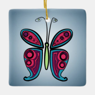 Colourful Butterfly Illustration Ceramic Ornament