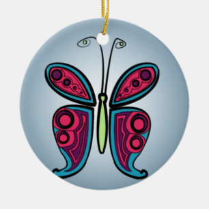 Colourful Butterfly Illustration Ceramic Tree Decoration