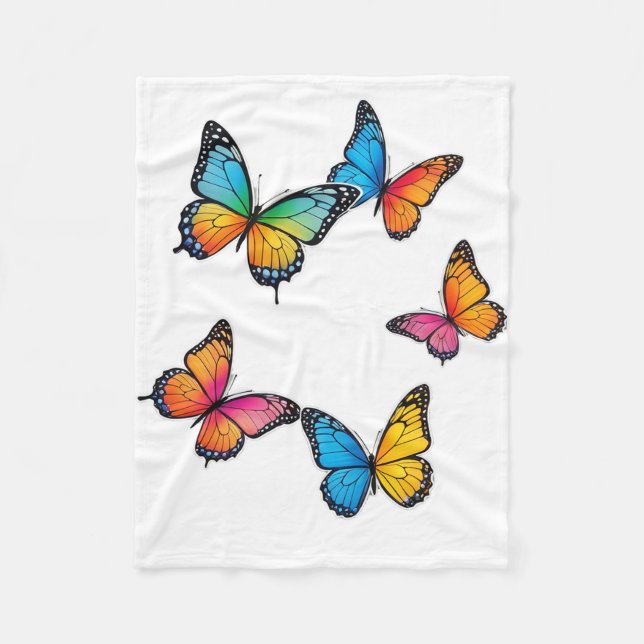 Colourful Butterfly Illustration Fleece Blanket (Front)