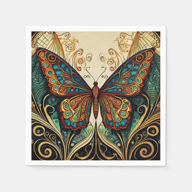 Colourful Butterfly Illustration Napkin (Front)