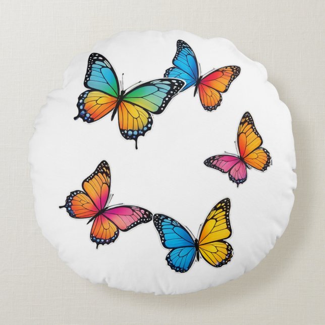 Colourful Butterfly Illustration Round Cushion (Front)