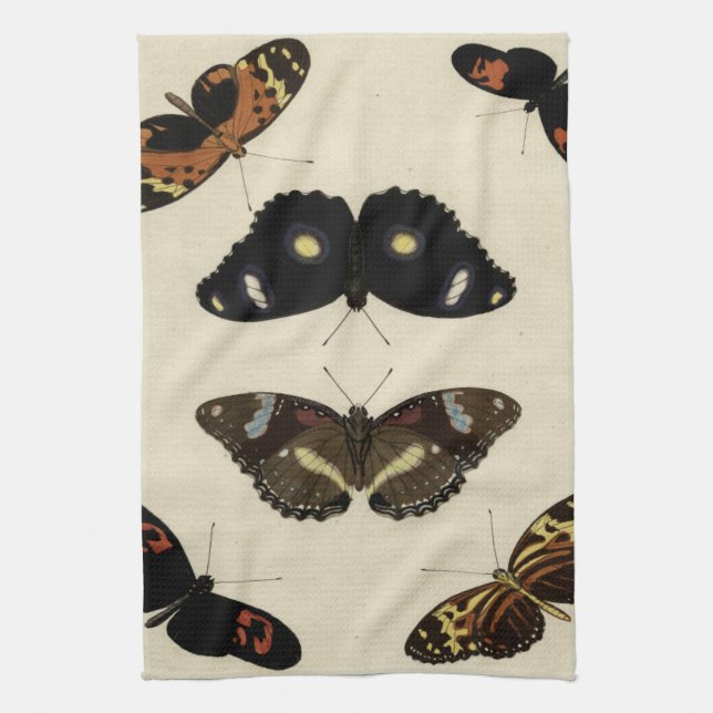 Colourful Butterfly Medley on Cream Background Tea Towel (Vertical)