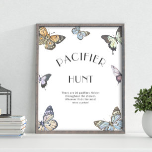 Colourful Butterfly Pacifier Hunt Baby Shower Game Poster
