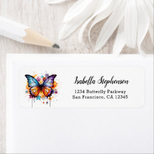 Colourful Butterfly Paint Splash Return Address