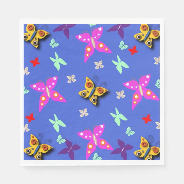 Colourful Butterfly  Paper Plates Napkin (Front)