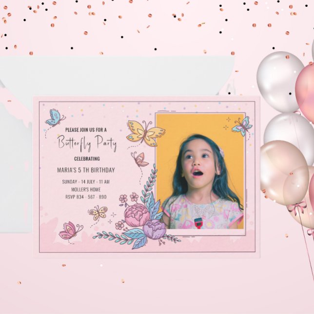 Colourful butterfly party birthday invitation  (Creator Uploaded)