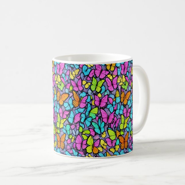 Colourful Butterfly Pattern Coffee Mug (Front Right)