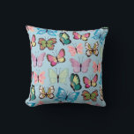 Colourful Butterfly Pattern Pastel Light Blue Cushion<br><div class="desc">This cute and colourful throw pillow features a fun pattern of butterflies on a light pastel blue background. Great gift idea!</div>