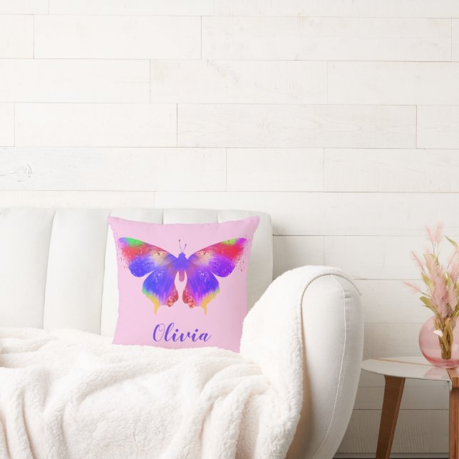 Colourful Butterfly pattern personalised pink Cushion (Couch)