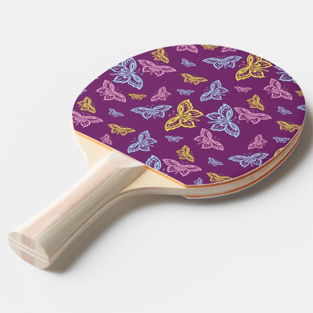 Colourful Butterfly Pattern Ping Pong Paddle (Front Angle)