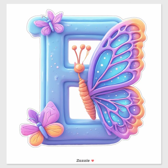 Colourful Butterfly Perched On Bright Blue Letter  (Sheet)