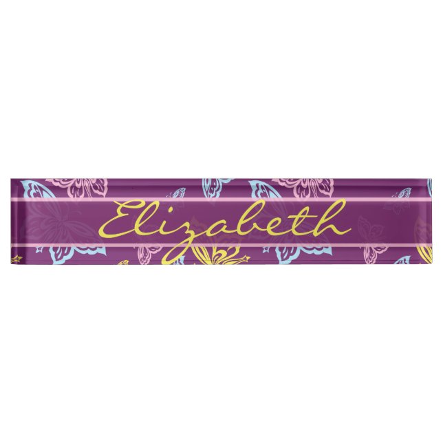 Colourful Butterfly Personalise Pattern Nameplate (Front)