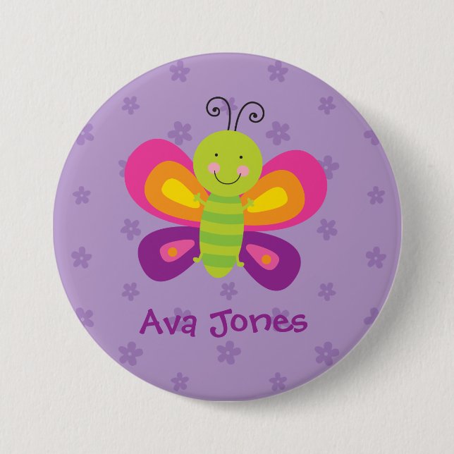 Colourful Butterfly Personalised Pin Button (Front)