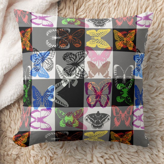 Colourful Butterfly Plaid Tartan Check Design  Cushion (Creator Uploaded)