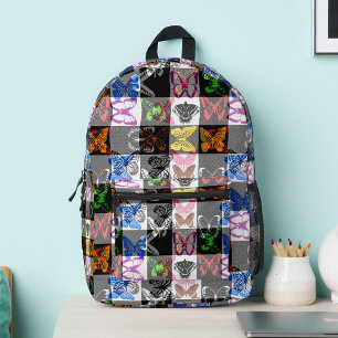 Colourful Butterfly Plaid Tartan Check Design Printed Backpack