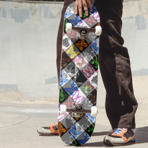 Colourful Butterfly Plaid Tartan Check Design Skateboard