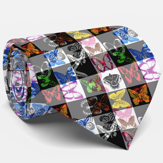 Colourful Butterfly Plaid Tartan Check Design  Tie (Creator Uploaded)