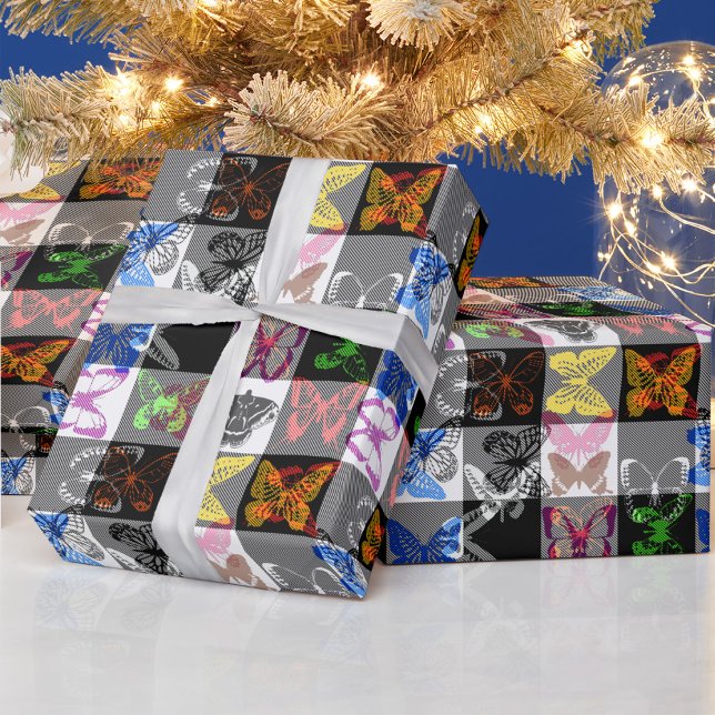Colourful Butterfly Plaid Tartan Check Design  Wrapping Paper (Creator Uploaded)