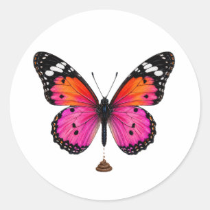 Colourful Butterfly Pooping Classic Round Sticker