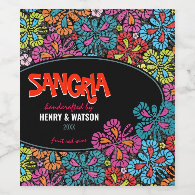 Colourful Butterfly Sangria Wedding Wine Label (Single Label)