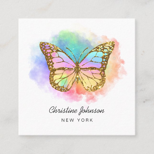 colourful butterfly square business card (Front)