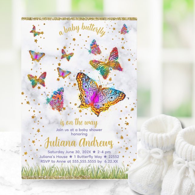 Colourful Butterfly Theme Elegant Baby Shower Invitation (Colorful Butterfly Theme Elegant Baby Shower Invitation)