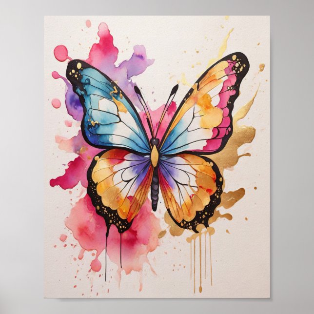Colourful Butterfly with Artistic Splash Poster (Front)