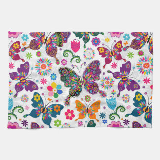 Colourful Butterfly's And Flowers Pattern Tea Towel