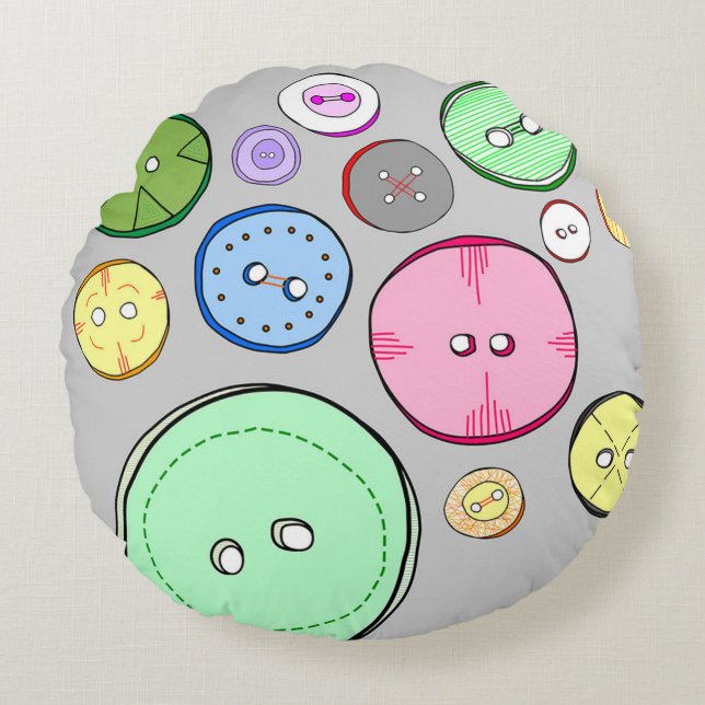 Colourful Button Illustration Round Cushion (Front)