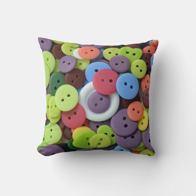 Colourful button pattern throw cushion (Front)