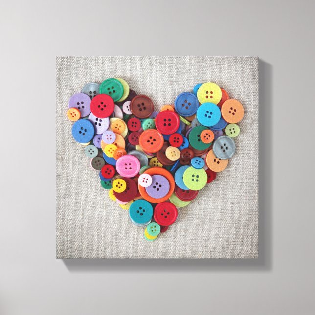 Colourful Buttons Heart Canvas Print (Front)