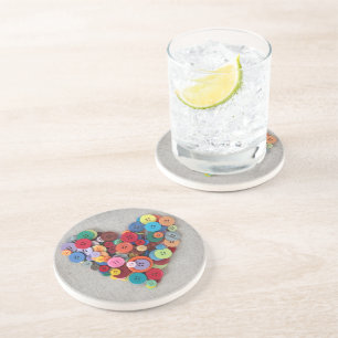 Colourful Buttons Heart Coaster