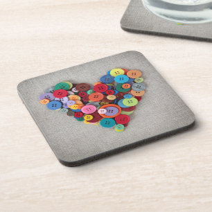 Colourful Buttons Heart Coaster