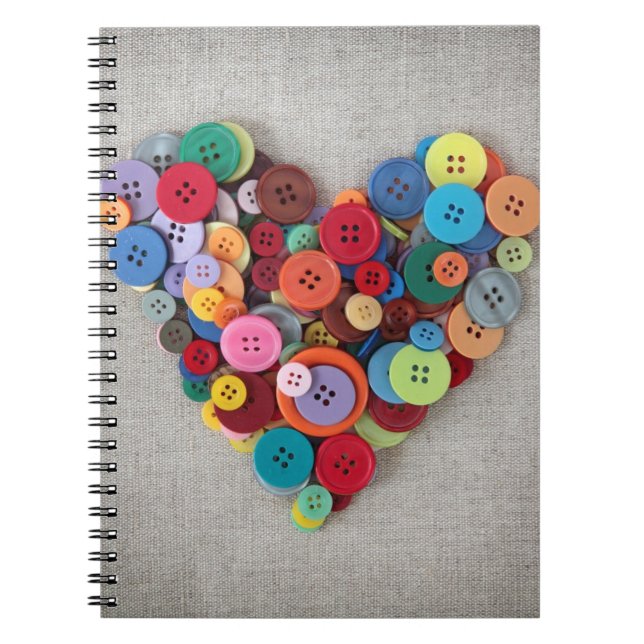 Colourful Buttons Heart Spiral Notebook (Front)