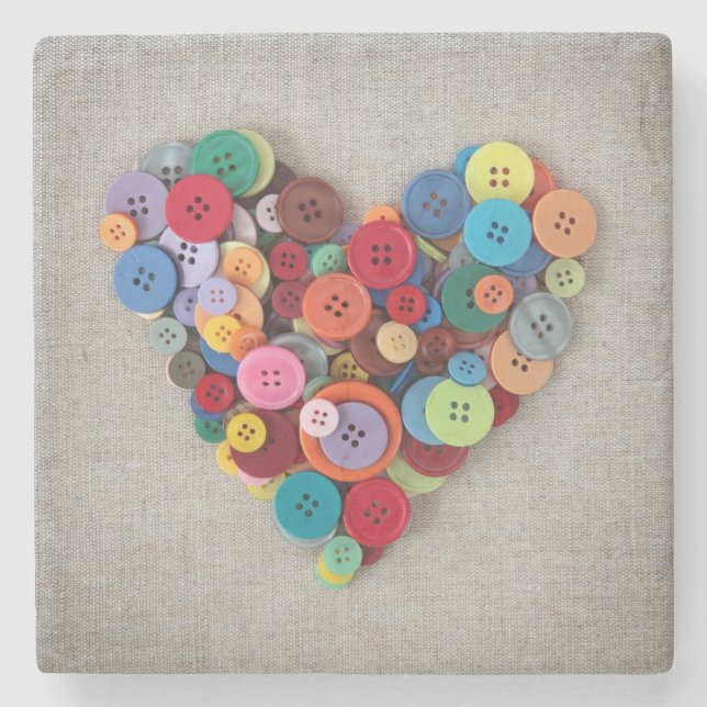 Colourful Buttons Heart Stone Coaster (Front)