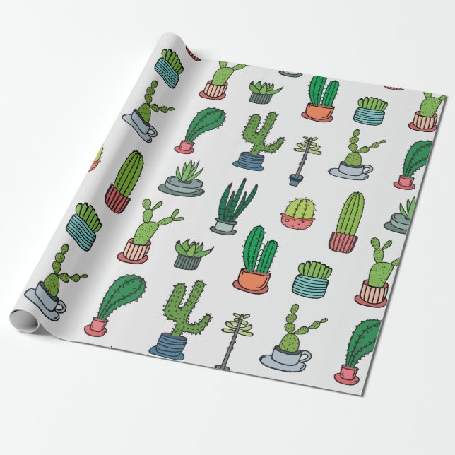 Colourful Cacti Collection Wrapping Paper (Unrolled)