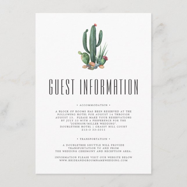 Colourful Cacti | Desert Theme Guest Information Enclosure Card (Front)