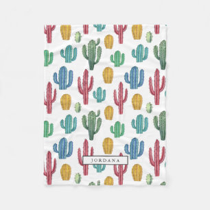 Colourful Cacti   Desert Theme Personalised Fleece Blanket